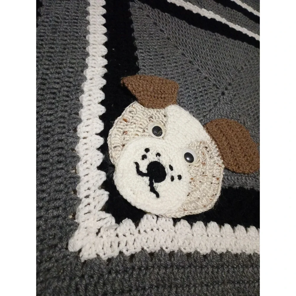 Handmade Vintage Crochet Knit Granny Square Trow Blanket Cottagecore Retro 48x52